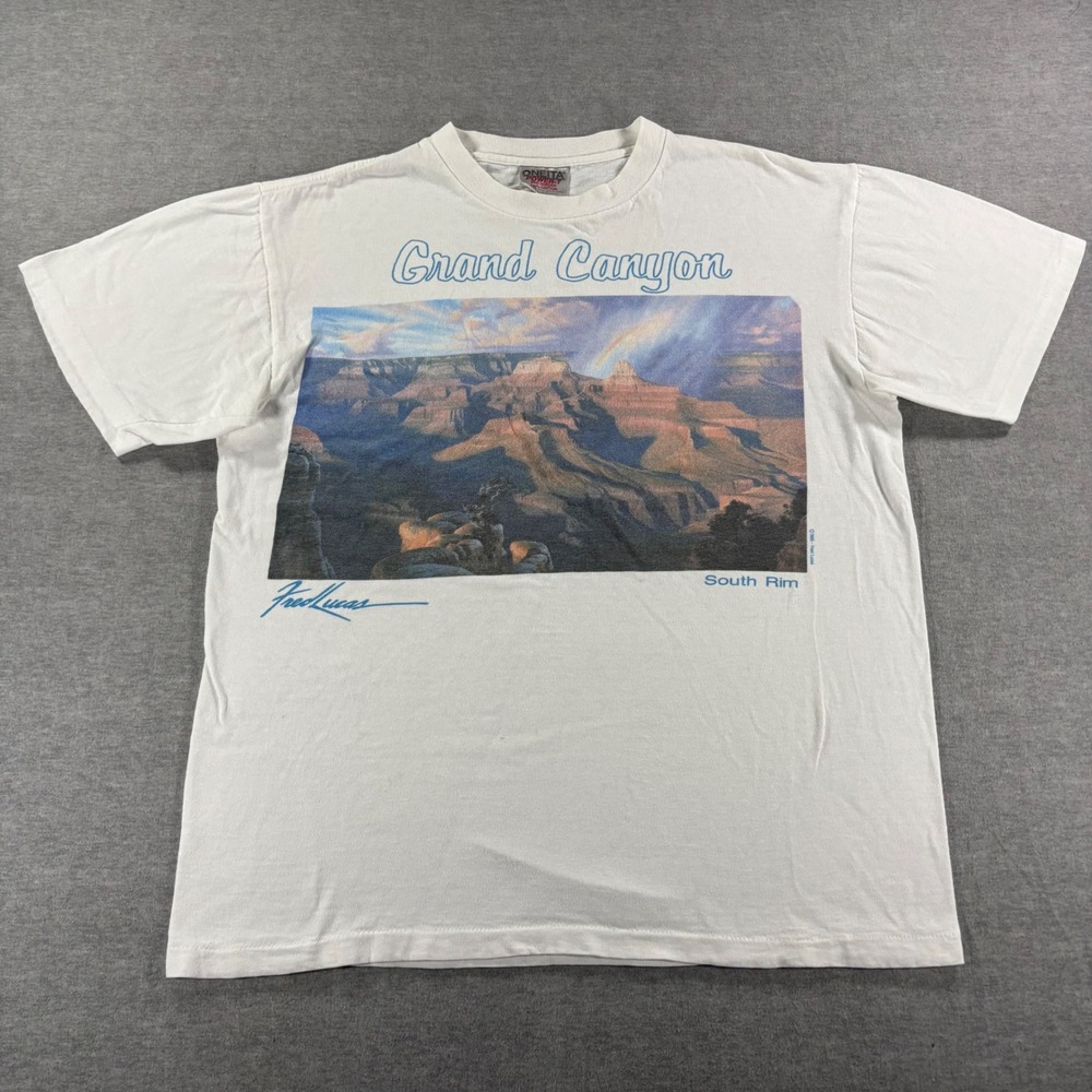 Vintage 1995 Grand Canyon South Rim Fred Lucas Oneita White Graphic T-Shirt L